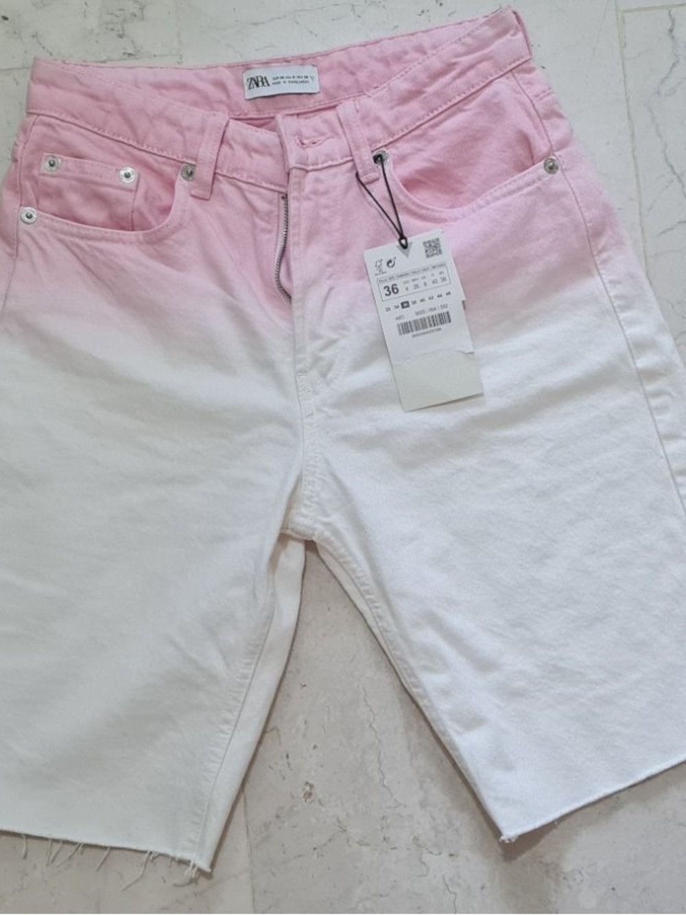 NWT ZARA Pink Denim Shorts with Ombre Fade